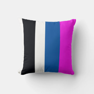 Jet Black, Pure White, Teal Blue, Hot Pink Stripes Throw Pillow