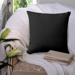 Jet Black Solid Colour Simple Minimalist Throw Pillow