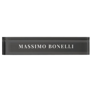 Jet Black & White Minimalist Plain Modern Nameplate