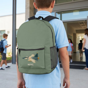 Jet Fighter Airplane Green Aviation Boy Custom Printed Backpack