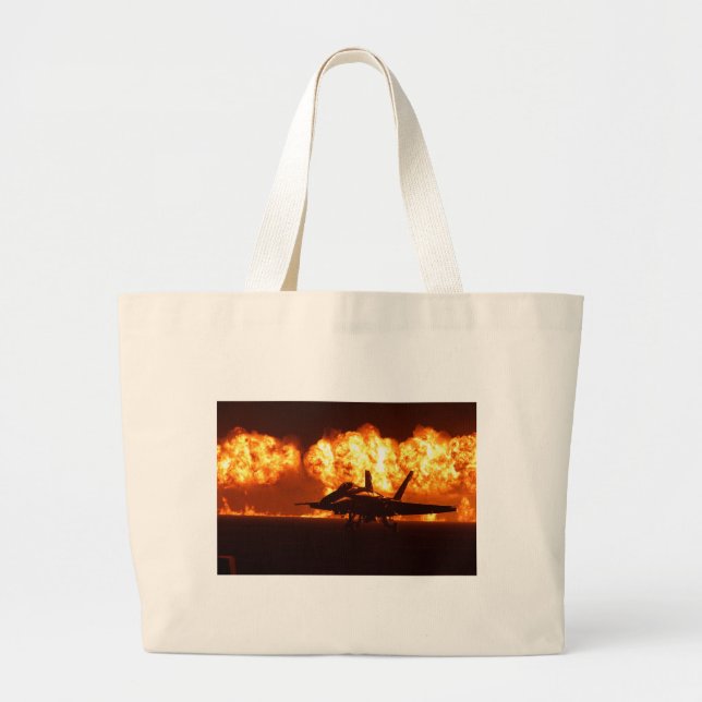 Jet Fighter Flames Large Tote Bag (Front)