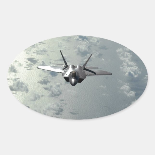 Jet Fighter Over Seas Oval Sticker (Front)