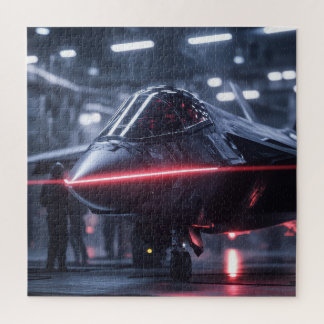 Jet furtif dans Rainy Hangar - Puzzle Sci-Fi