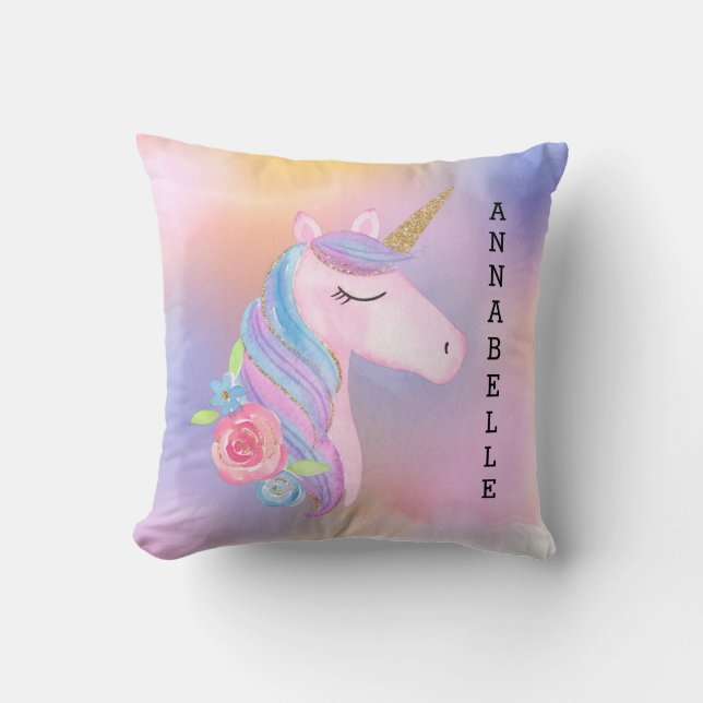 Jet magique de coussin de licorne d'arc-en-ciel (Recto)