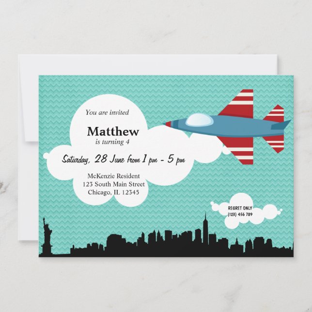 Jet Plane Birthday theme (Blue) Invitation (Front)