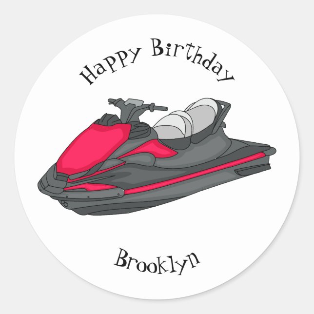 Jet ski cartoon illustration classic round sticker (Front)