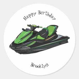Jet ski cartoon illustration classic round sticker