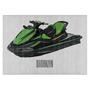 Jet ski cartoon illustration cutting board