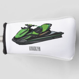 Jet ski cartoon illustration golf head cover