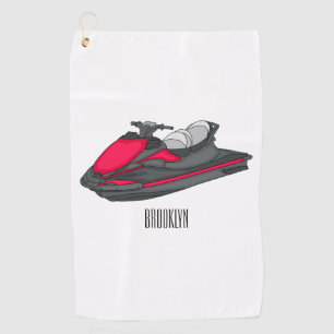 Jet ski cartoon illustration golf towel