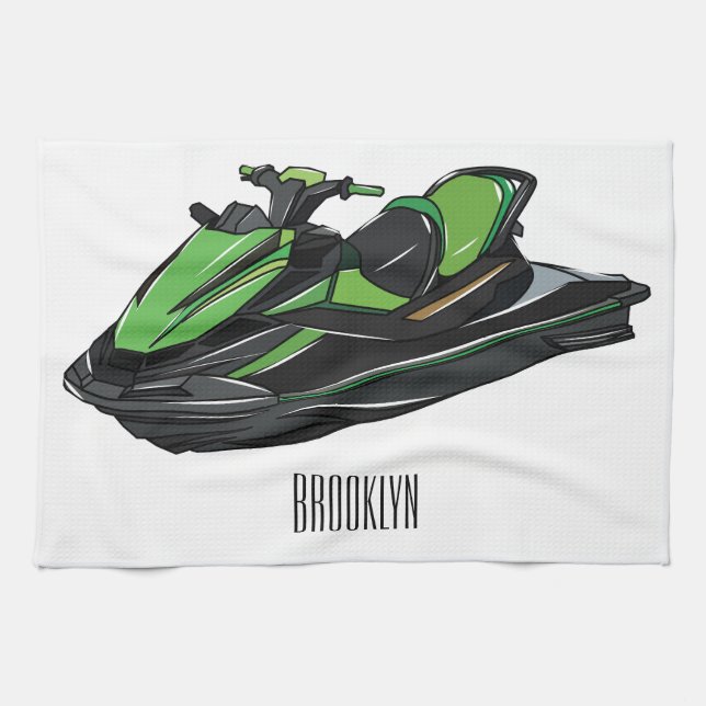 Jet ski cartoon illustration kitchen towel (Horizontal)