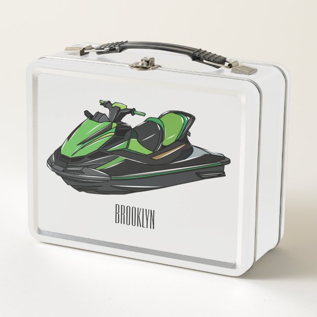 Jet ski cartoon illustration metal lunch box (Front)