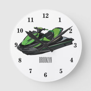Jet ski cartoon illustration round clock