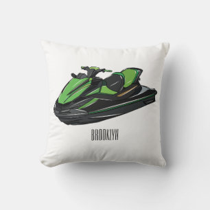 Jet ski cartoon illustration throw pillow