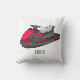 Jet ski cartoon illustration throw pillow