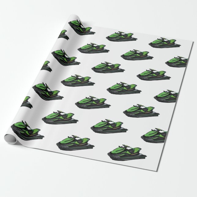 Jet ski cartoon illustration wrapping paper (Unrolled)