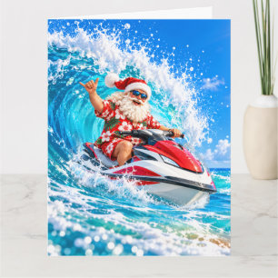 Jet Ski Christmas Holiday with Santa Claus Card