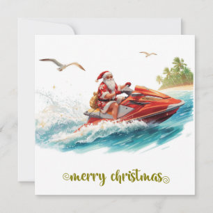 Jet Ski Christmas Holiday with Santa Claus Card