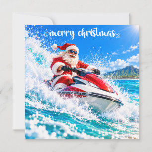 Jet Ski Christmas Holiday with Santa Claus Card