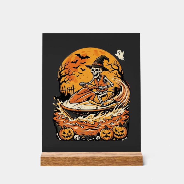 Jet Ski Halloween Skeleton Witch Pumpkin Design_1 Acrylic Sign (Front)
