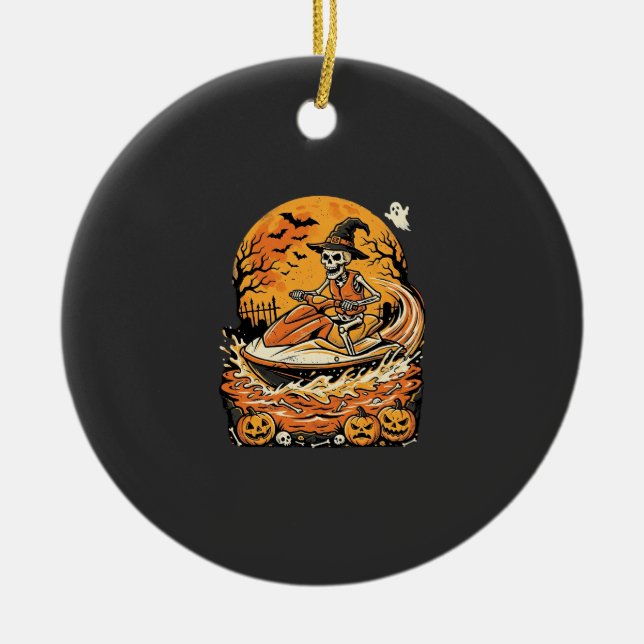 Jet Ski Halloween Skeleton Witch Pumpkin Design_1 Ceramic Ornament (Front)
