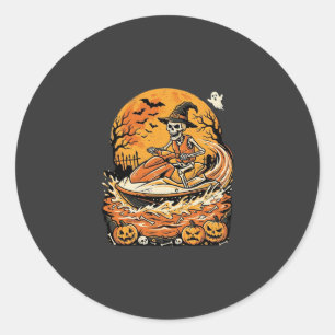Jet Ski Halloween Skeleton Witch Pumpkin Design_1 Classic Round Sticker