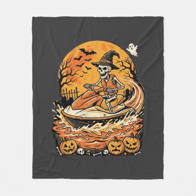 Jet Ski Halloween Skeleton Witch Pumpkin Design_1 Fleece Blanket (Front)