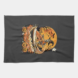 Jet Ski Halloween Skeleton Witch Pumpkin Design_1 Kitchen Towel