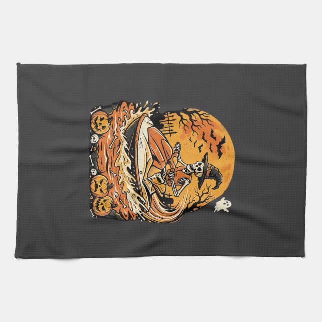 Jet Ski Halloween Skeleton Witch Pumpkin Design_1 Kitchen Towel (Horizontal)