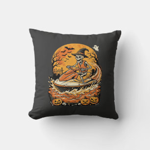 Jet Ski Halloween Skeleton Witch Pumpkin Design_1 Throw Pillow