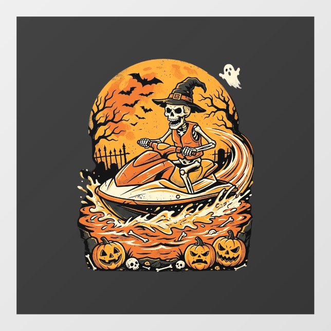 Jet Ski Halloween Skeleton Witch Pumpkin Design_1 Window Cling (Sheet)