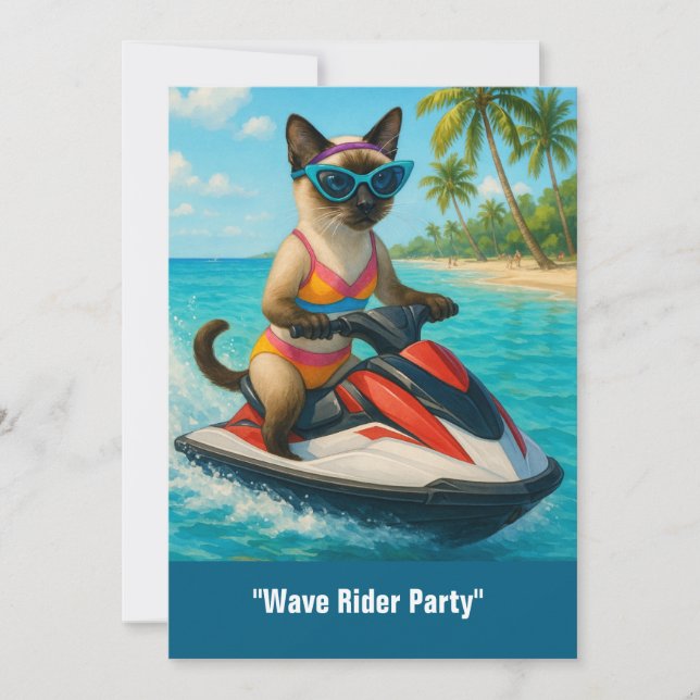 Jet Ski in the sea for Sport water and Cat lovers Invitation (Front)