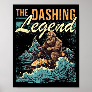 Jet skiing bigfoot watercraft rider sasquatch jet poster
