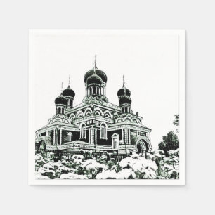 Jetable Église en croquis noir et blanc sur serviette en p