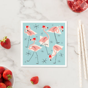 Jetable Flamant rose Santas Papier bleu serviette