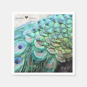 Jetable Initiales personnalisées Peacock Mariage serviette