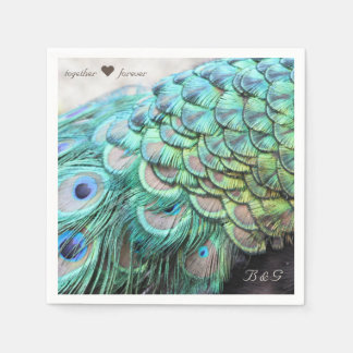 Jetable Initiales personnalisées Peacock Mariage serviette
