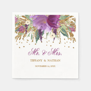 Jetable Monsieur et Madame Paillettes Florales Serviette d