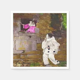 Jetable Pierrot et serviette de cocktail de Columbine