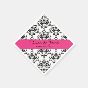 Jetable Serviette de mariage élégante en damas noir et bla