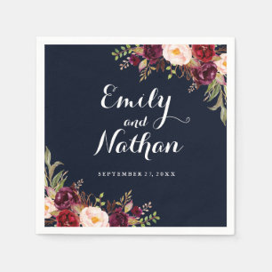 Jetable Serviette de mariage florale bordeaux automne
