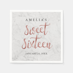 Jetable Serviette Faux Or Rose Marbre pour Sweet Sixteen