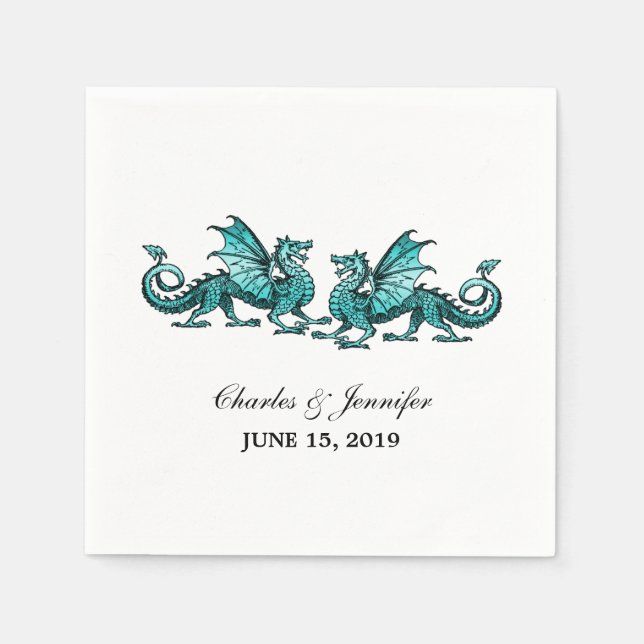 Jetable Turquoise Élégant Dragons Mariage papier serviette (Devant)
