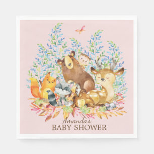 Jetables Bois Animaux Filles Papier Baby shower serviettes