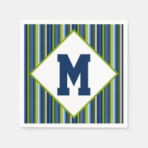 Jetables Cocktail Monogramme bleu et vert serviettes