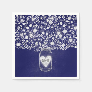 Jetables fleurs mason jarre bleu royal mariage serviettes