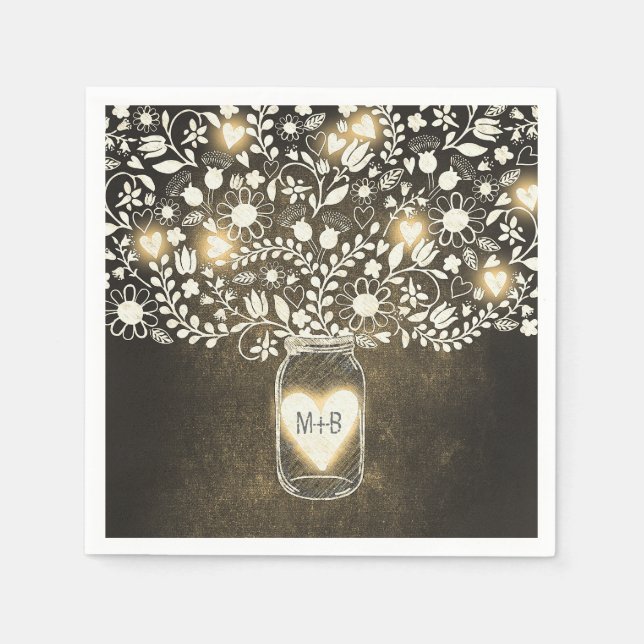 Jetables fleurs mason jarre jaune mariage serviettes (Devant)