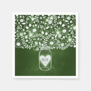 Jetables fleurs mason jarre vert mariage serviettes