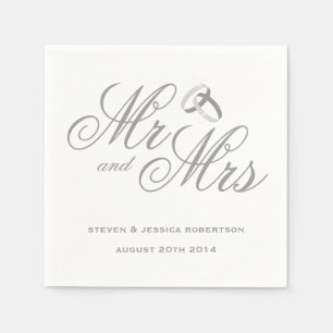 Jetables Gris mou M et Mme mariage papier serviettes
