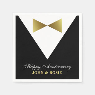 Jetables Joyeux Anniversaire serviettes   Tuxedo noir et or